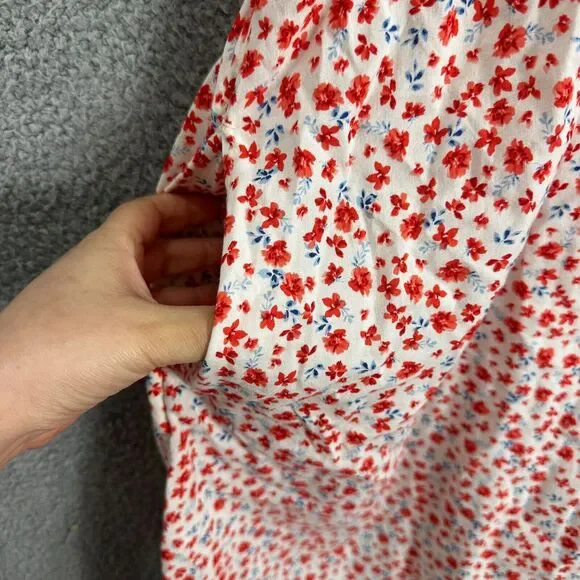 Old navy dress womens 2X ivory red floral lace pockets ruffle boho cottagecore - Picture 3 of 9